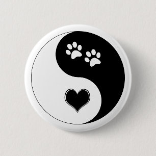 Bóton Redondo 5.08cm Cachorro Lover Yin Yang Heart and Paw Prints