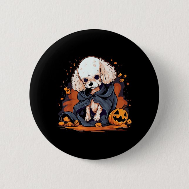 Bóton Redondo 5.08cm Cachorro Poodle Halloween (Frente)