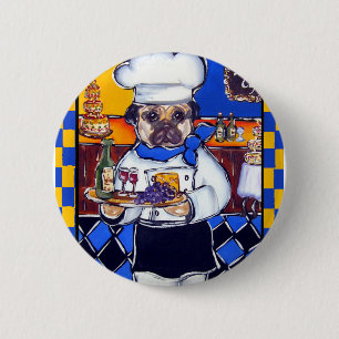 Bóton Redondo 5.08cm Cachorro Pug Chef Adorável