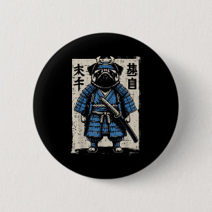 Bóton Redondo 5.08cm Cachorro Pug Samurai Engraçados Homens De Arte Jap