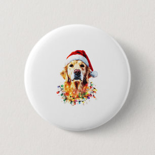 Bóton Redondo 5.08cm Cachorro Retriever Engraçado Natal Chapéu do Papai