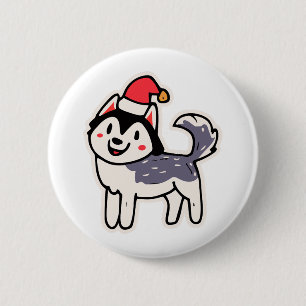 Bóton Redondo 5.08cm Cachorro Rouco de Natal Lover Malamute