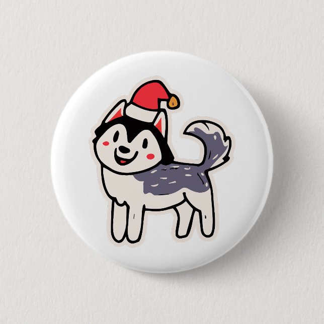 Bóton Redondo 5.08cm Cachorro Rouco de Natal Lover Malamute (Frente)
