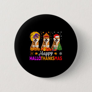 Bóton Redondo 5.08cm Cachorro Shiba Inu Halloween Natal Hallothanksmas