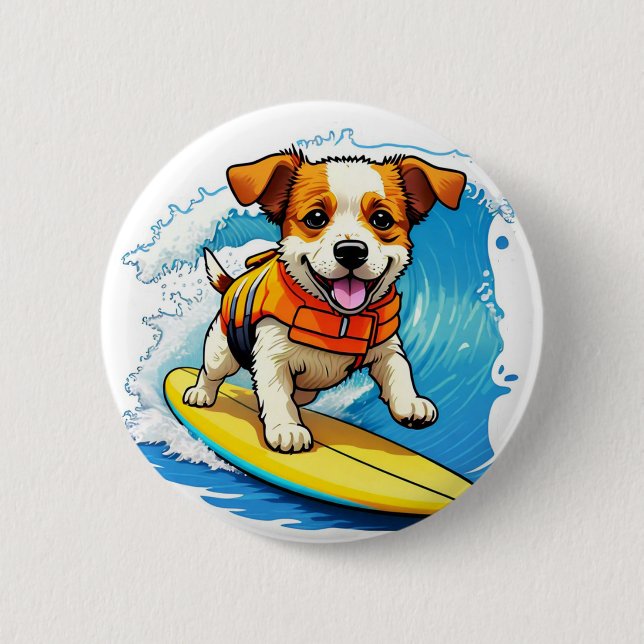 Bóton Redondo 5.08cm Cachorro Surfando (Frente)
