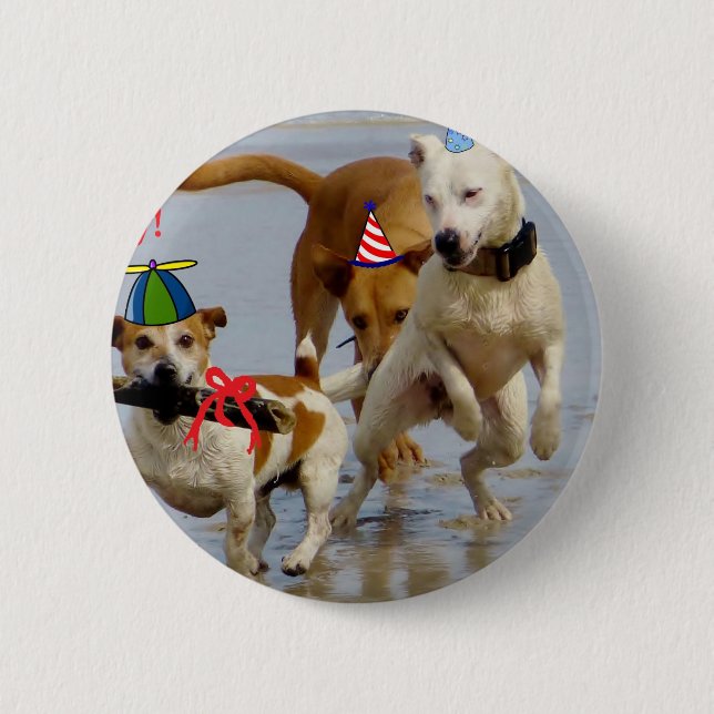 Bóton Redondo 5.08cm cachorros de aniversário felizes (Frente)