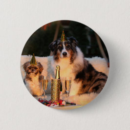 Bóton Redondo 5.08cm Cães Celebrando Ano Novo