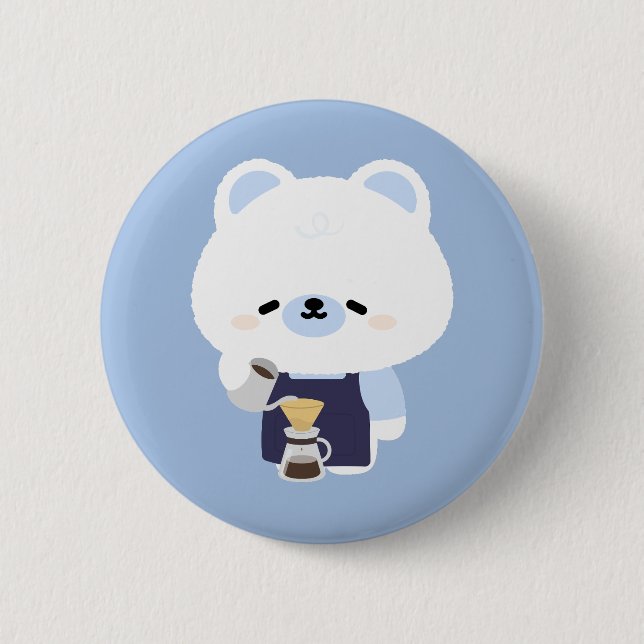 Bóton Redondo 5.08cm Café com Urso Polar Bonito (Frente)