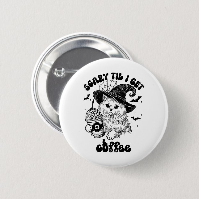 Bóton Redondo 5.08cm Café De Gato Halloween - Almoço Assustador Que Vou (Frente & Verso)