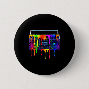 Bóton Redondo 5.08cm Caixa de Som Pintura Dripng Divertida Música Antig