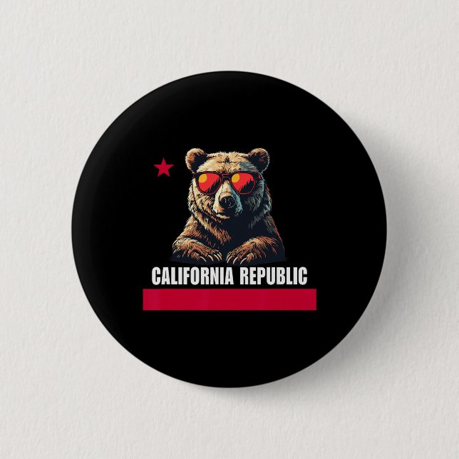 Bóton Redondo 5.08cm California The Golden State Bear Flag  (Frente)