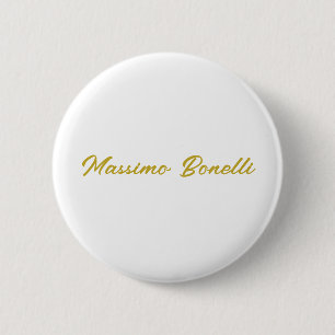 Bóton Redondo 5.08cm Caligrafia Elegante Dourado Branco Simples Nome