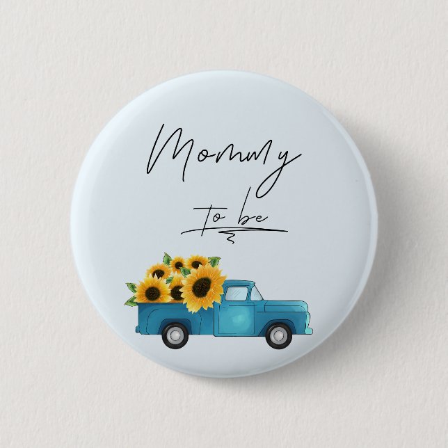 Bóton Redondo 5.08cm Caminhão de Aquarela com Mamãe de Girassol (Frente)