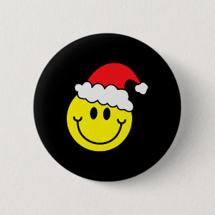 Bóton Redondo 5.08cm Camisa Amarela do Rosto Sorridente de Natal Chapéu