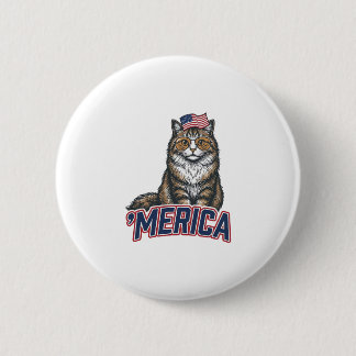 Bóton Redondo 5.08cm Camisa de Desenho de Gato Patriótico Merica Vintag