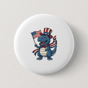 Bóton Redondo 5.08cm Camisa de Dinossauro Patriótico Vintage Vector Des