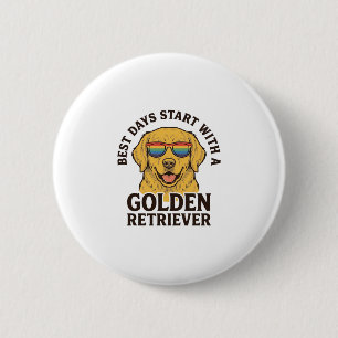 Bóton Redondo 5.08cm Camisa de Golden Retriever com Cachorro de Óculos 