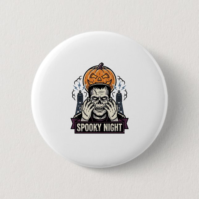 Bóton Redondo 5.08cm Camisa de Halloween de Monstro com Gravação da Lua (Frente)