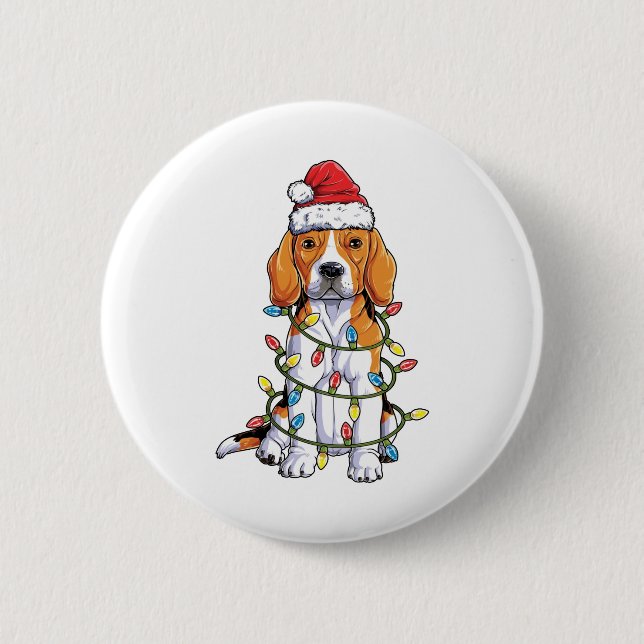 Bóton Redondo 5.08cm Camisa de Natal Beagle Camisa Santa Hat Luzes de N (Frente)