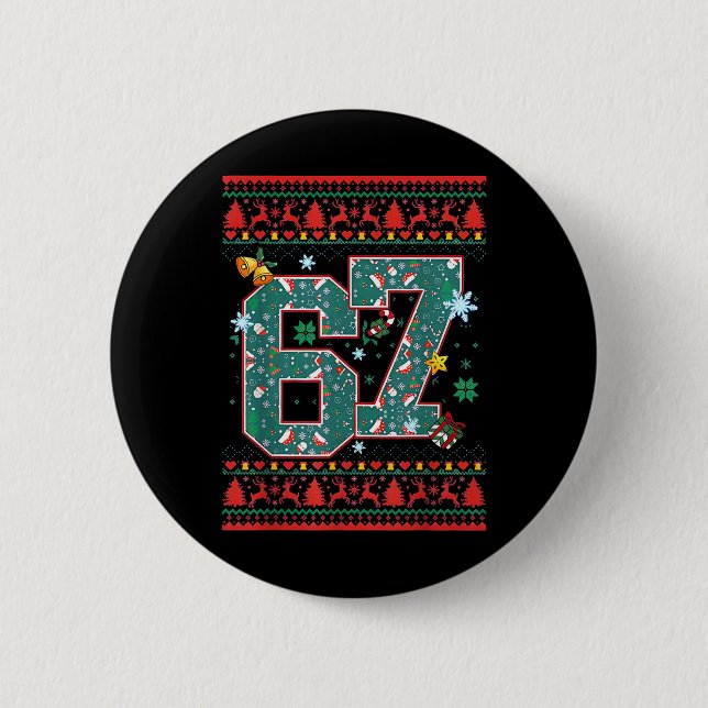 Bóton Redondo 5.08cm Camisa de Natal Retro 67 Six Seven Meme  (Frente)