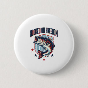 Bóton Redondo 5.08cm Camisa de Pesca de Bass Vintage Hooked On Freedom