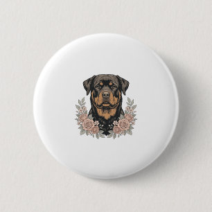 Bóton Redondo 5.08cm Camisa de retrato floral de Rottweiler vintage Des