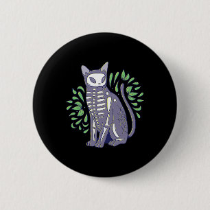 Bóton Redondo 5.08cm Camisa do crânio de gato - Gatinho Skeleton Hallow