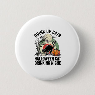 Bóton Redondo 5.08cm Camisa do Gato de Halloween Bebendo Lua Vintage Pa