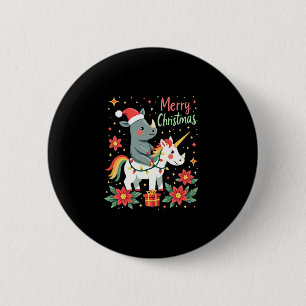 Bóton Redondo 5.08cm Camisa do Rinoceronte de Natal Feliz Natal Unicórn