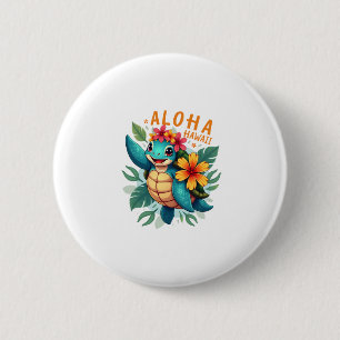 Bóton Redondo 5.08cm Camisa Havaiana Aloha Hawaii Sea Turtle Girl Women