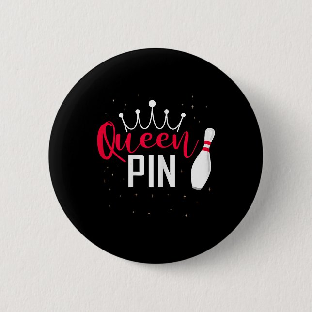 Bóton Redondo 5.08cm Camisa Queen Pin Bowl Bowling League Para Bowling  (Frente)
