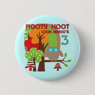 Bóton Redondo 5.08cm Camisas de aniversário de 3 anos de coruja e prese