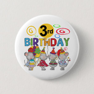 Bóton Redondo 5.08cm Camisas de aniversário de 3 anos de ratos e presen