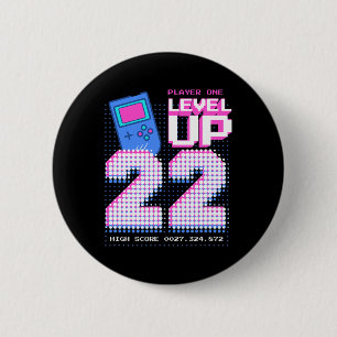 Bóton Redondo 5.08cm Camiseta de Aniversário de 22 Anos Level Up Divert