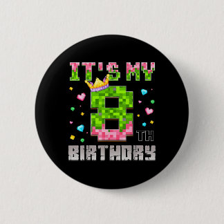 Bóton Redondo 5.08cm Camiseta de Aniversário Menina 8º Aniversário Pixe