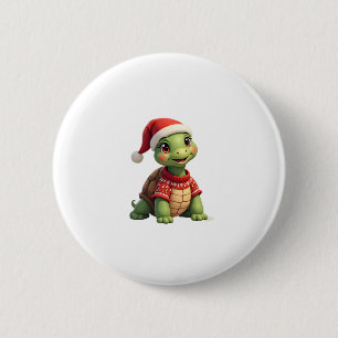 Bóton Redondo 5.08cm Camiseta de Natal da Tartaruga com Chapéu do Papai