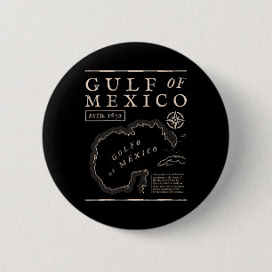 Bóton Redondo 5.08cm Camiseta feminina Golfo do México 1672 Mapa Histór