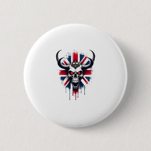 Bóton Redondo 5.08cm Camiseta Premium com Caveira Britânica e Bandeira