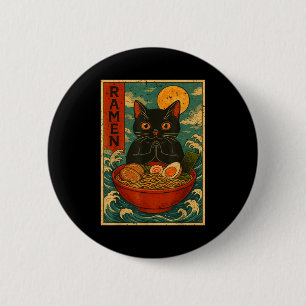 Bóton Redondo 5.08cm Camisetas Gráficas Japonesas Black Cat Ramen Para