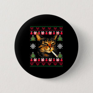 Bóton Redondo 5.08cm Camisola Feia de Natal Engraçada de Gato Fumando P