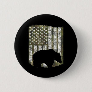 Bóton Redondo 5.08cm Camo USA Flag Bear Grizzly Camoflage Hunter
