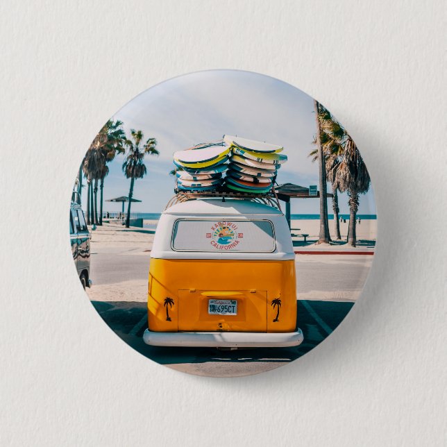 Bóton Redondo 5.08cm Campervan Amarelo Californiano (Frente)