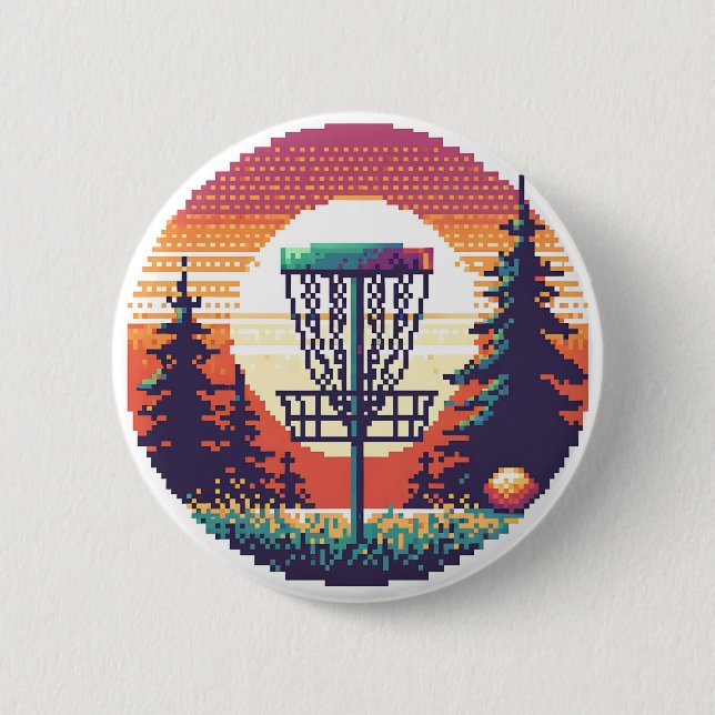 Bóton Redondo 5.08cm Campo de Golfe de Disco em Pixel Art (Frente)