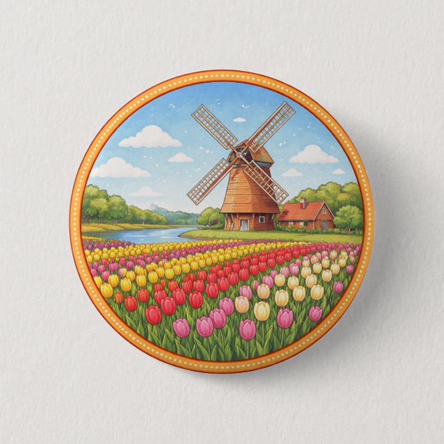 Bóton Redondo 5.08cm Campos de Flores da Holanda (Frente)
