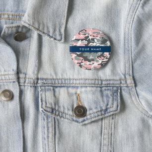 Bóton Redondo 5.08cm Camuflagem rosa e Cinza Seu nome Personaliza