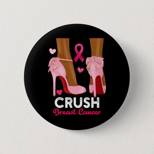 Bóton Redondo 5.08cm Cancer De Mama Esmagado Em Outubro Vestimos Preto  (Frente)