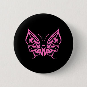 Bóton Redondo 5.08cm Cancer Mama Cuja Fita Rosa Butterfly