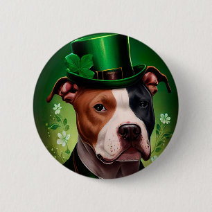 Bóton Redondo 5.08cm Cão American Staffordshire no Dia de São Patrício