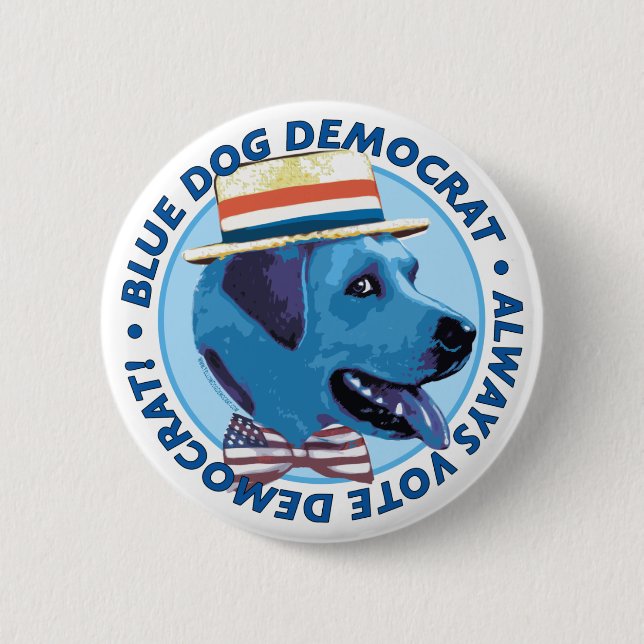 Bóton Redondo 5.08cm Cão azul Democrata. Botão (Frente)
