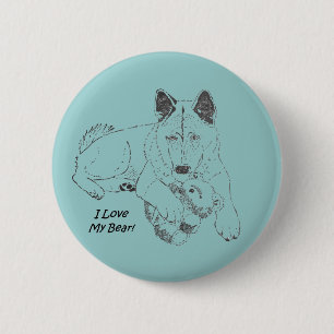 Bóton Redondo 5.08cm Cão bonito de akita e urso de ursinho que tira a